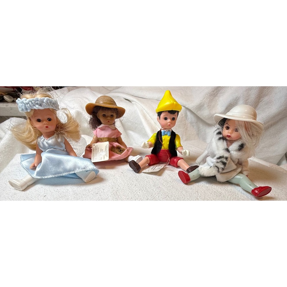 Vintage 4 Doll Set Pinocchio Teddy‎ Bear Doll Girl Doll Fur Coat